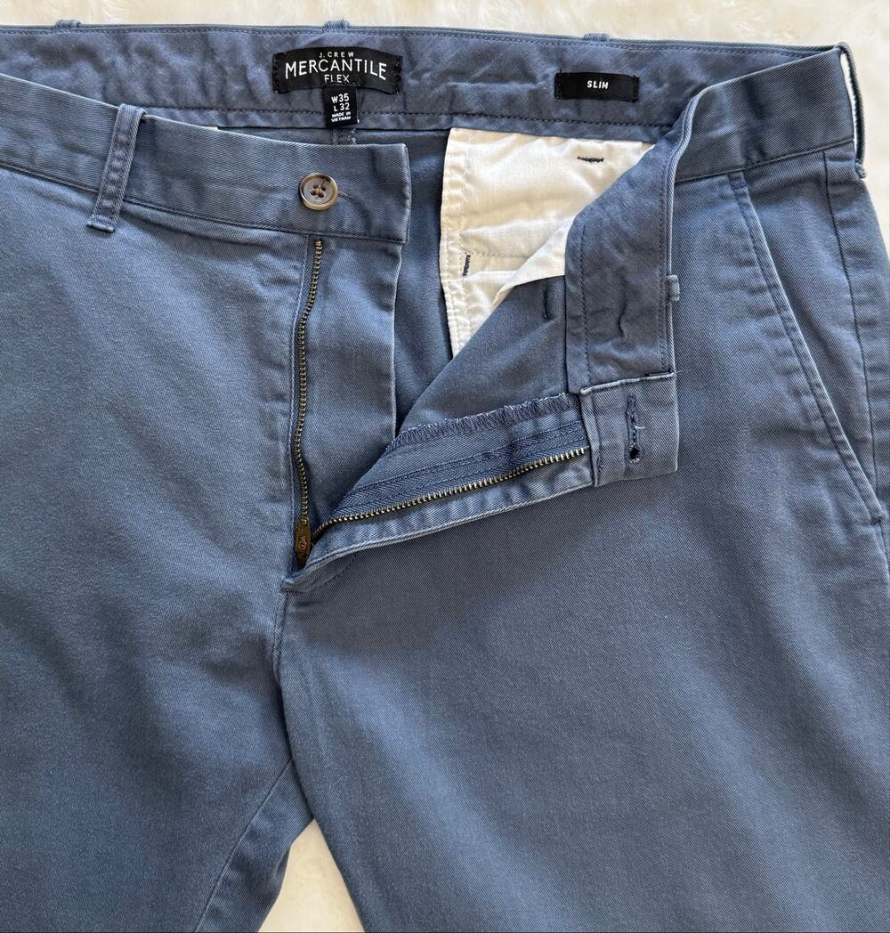 J.Crew Mercantile Men's Flex Slim Fit Chino Pants Size 35 Slate Blue Steel Grey